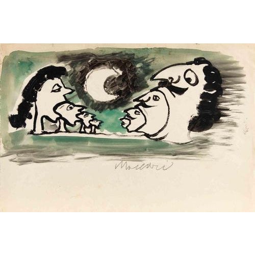 Modern Mino Maccari, Lunar Landscape, 1950s, Watercolor For Sale - Image 3 of 3