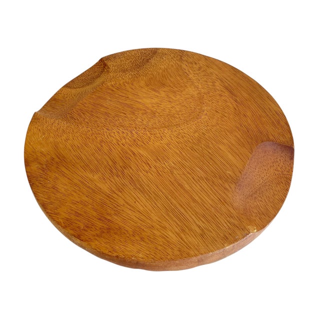 1980s 1980s Round Hotplate, Textured Wood Serving Platter, Rustic Kitchenware Cottagecore Bohemian For Sale - Image 5 of 7