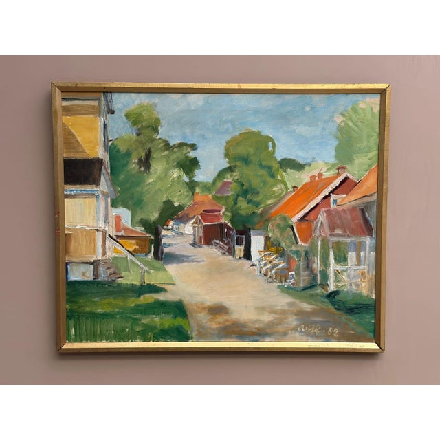 Ulfe, Street with Houses and Trees, 1982, Oil on Canvas, Framed For Sale - Image 8 of 18