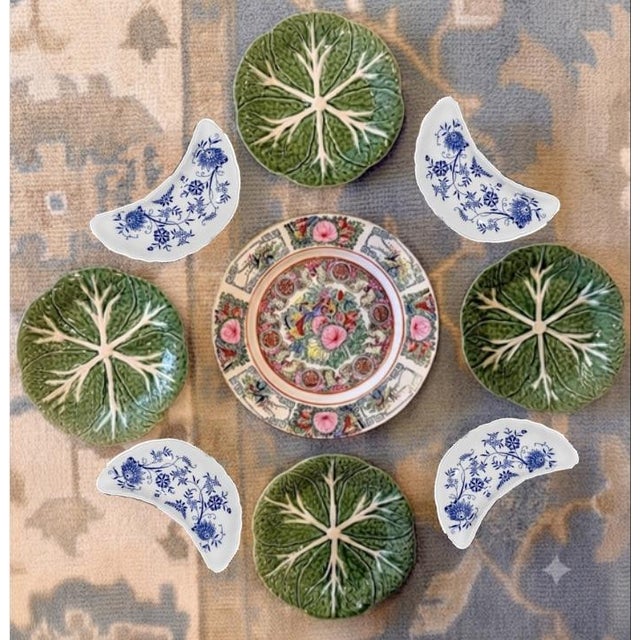 Chinoiserie Vintage Blue Onion or Danube - Crescent Plate Bone Dishes Set of 6 - Great for the Hostess With the Mostest & Blue & White Collectors - See Pics! For Sale - Image 3 of 7