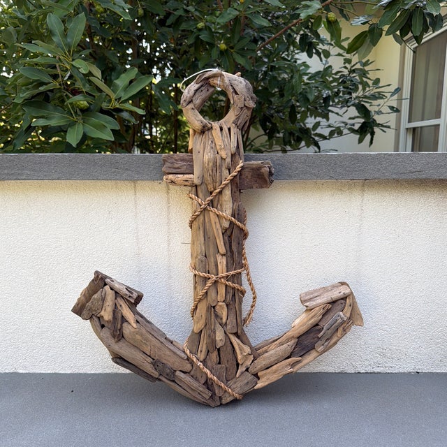 Handmade vintage driftwood anchor ready to hang in your coastal home. Wonderful patina. Sourced in the Hamptons.