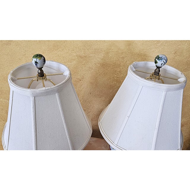 Vintage Chinoiserie Porcelain Bird & Floral Table Lamps With Shades - a Pair For Sale - Image 4 of 18