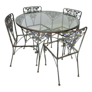 Vintage Mid Century French Wrought Iron Grape Design Patio Set For Sale