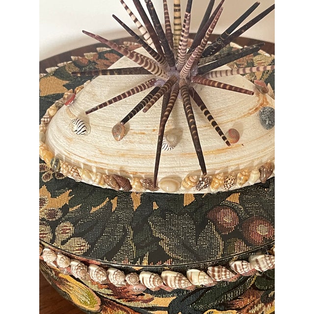 Shabby Chic Antique Brocade Paper-Box With Sea Shell Decoration For Sale - Image 3 of 5