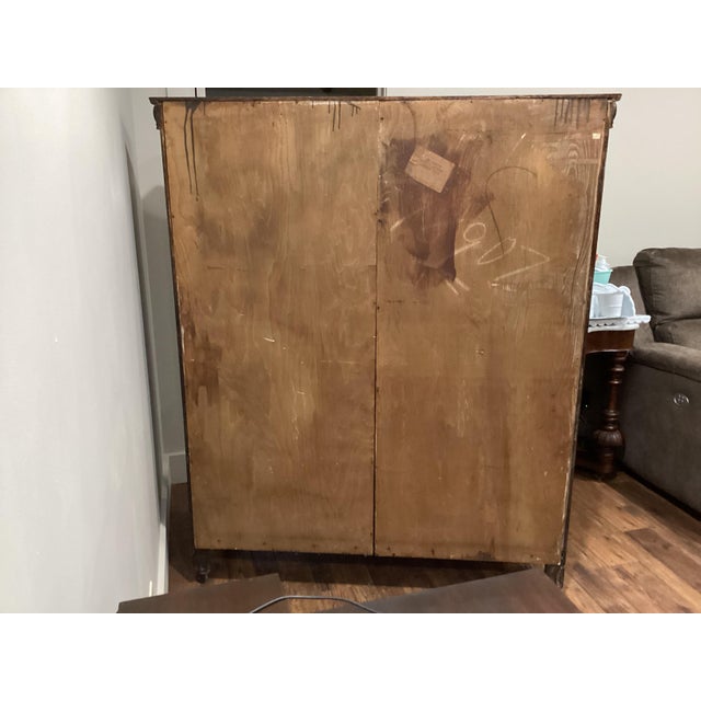 Arts & Craft Antique Oak Bookcase Double Doors Lead-Glass Tulips Claw Feet on Rollers For Sale - Image 9 of 12