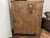 Arts & Craft Antique Oak Bookcase Double Doors Lead-Glass Tulips Claw Feet on Rollers For Sale - Image 9 of 12