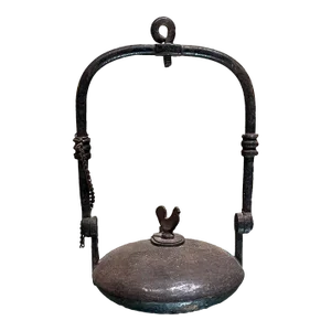 1800s French Cast Iron Betty Rooster Oil Lamp France