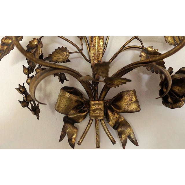 Gilt Tole Double Wall Candleholders with Roses by Hans Kögl, 1960s, Set of 2 For Sale - Image 15 of 18