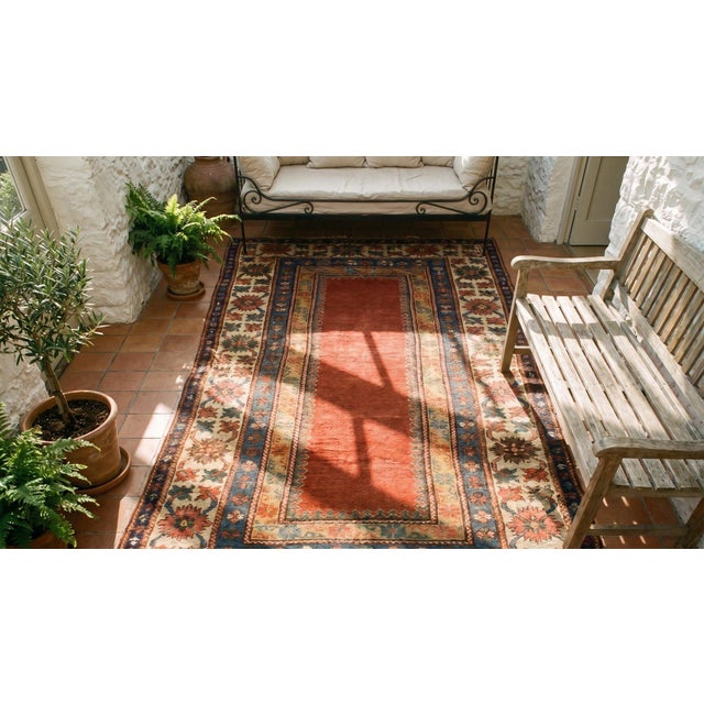 1850s Red Solid Open Field Tribal Antique Caucasian Kazak Carpet 4' X 8'8" Knotted Wool Rug For Sale - Image 14 of 16