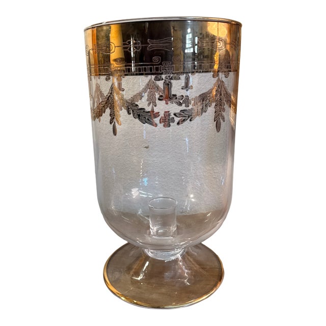 1940s Hand Blown Glass Gold Leaf Hurricane Candle Holder For Sale