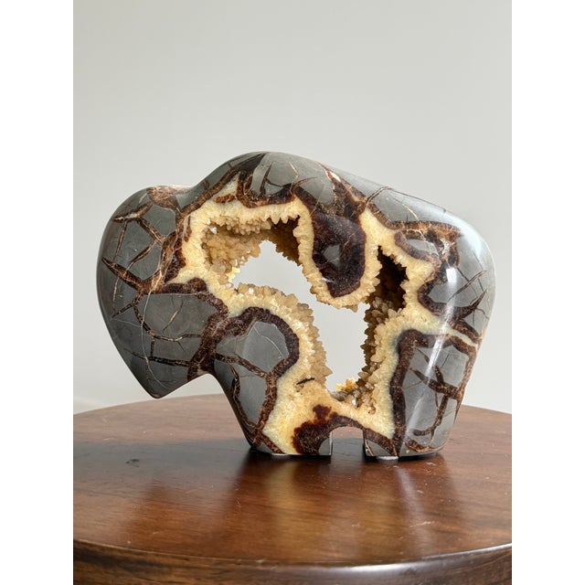 Dove Gray Calcite Crystal Septarian Buffalo Sculpture Carved Stone Masculine Rugged For Sale - Image 8 of 17