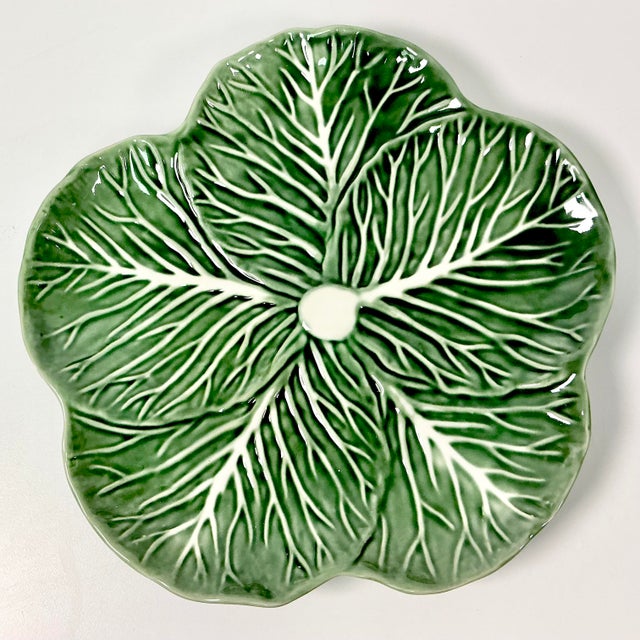 1990s Vintage Hollywood Regency Boho Chic Majolica Cabbage Ware Dinner Plates - Set of 6. For Sale - Image 14 of 14