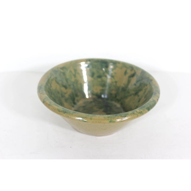Vintage Green Sponge Ware Bowl Primitive Rustic Speckled Pottery For Sale - Image 4 of 9
