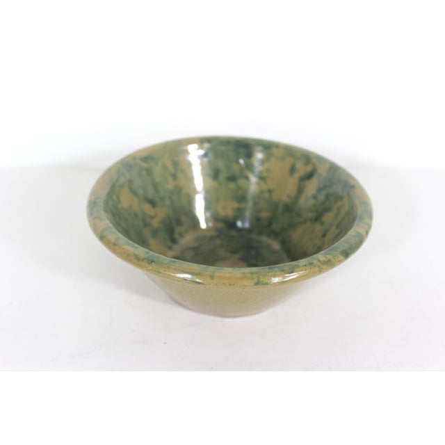 Vintage Sponge Ware Bowl Green Primitive Rustic Speckled Pottery For Sale - Image 4 of 9