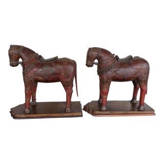 Pair of Early 20th Century Wood Horses For Sale