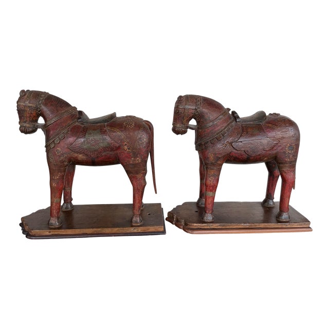 Pair of Early 20th Century Wood Horses For Sale