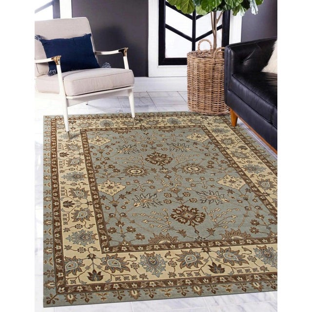 2020s 2x10 Blue Hand-Knotted Wool Floral Cartouches Classic Traditional Carpet Rug For Sale - Image 5 of 7