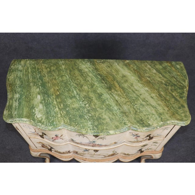 Wood Charming and Whimsical Italian Venetian Faux Verdi Marble Paint Decorated Commode For Sale - Image 7 of 12