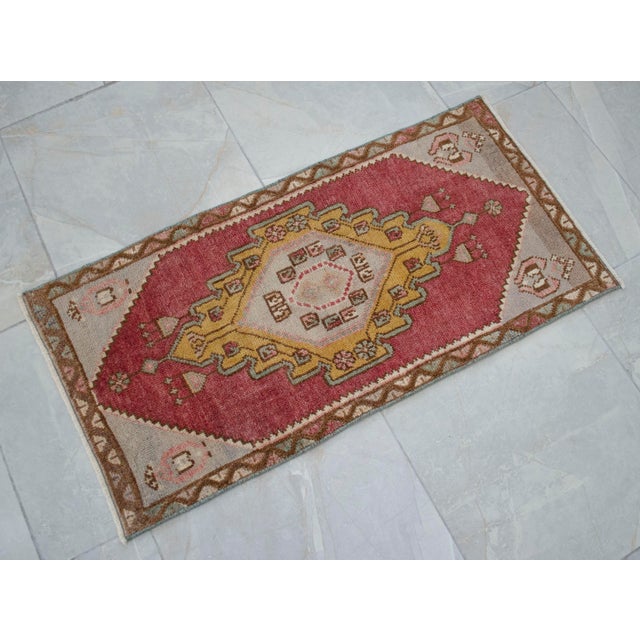 1970s Low Pile Hand Knotted Turkisj Rug Faded Mat- 18'' X 37'' For Sale - Image 14 of 14
