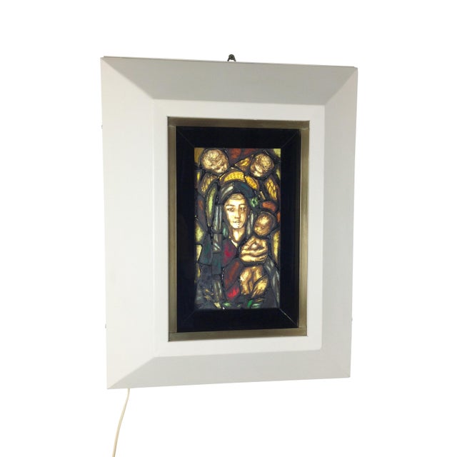 Black Italian Handmade Backlit Artistic Window with Madonna, Child & Angels, 1960s For Sale - Image 8 of 14