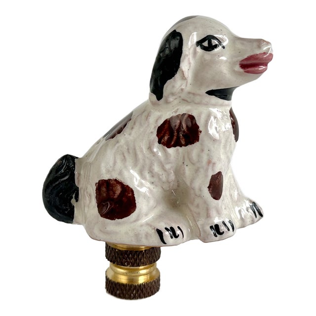 Staffordshire Spaniel Dog Lamp Finial on Brass Hardware For Sale