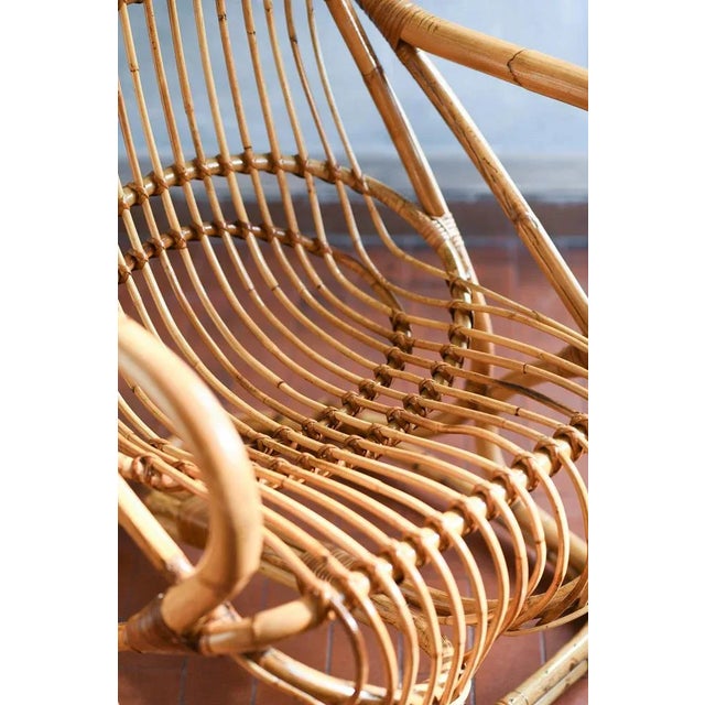 Wood Rattan Armchair with High Backrest, 1970s For Sale - Image 7 of 11