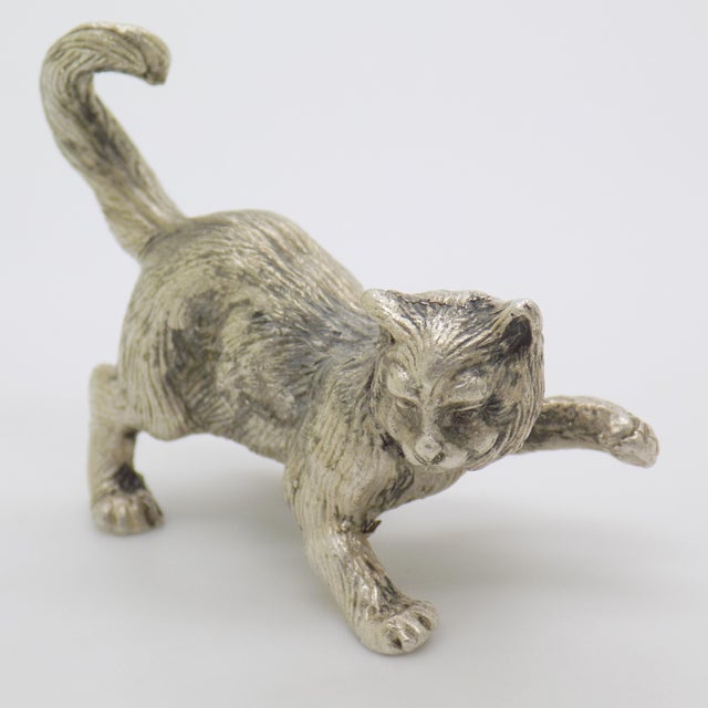 Vintage Italian Handmade Genuine Silver Playful Cat Figurine Sculpture Miniature For Sale - Image 6 of 11