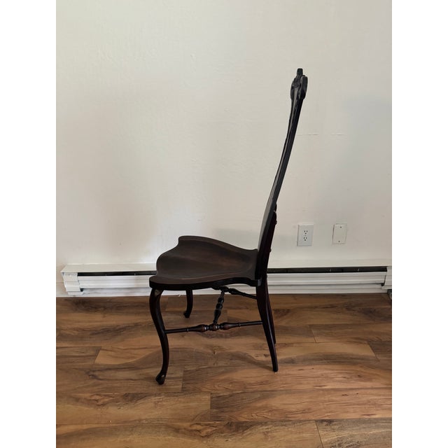 19th Century Pair of Antique 19th Century Music Room Chairs | String Instrument Lyre Form Carved Wood Side Chairs | Victorian Parlor Chairs For Sale - Image 5 of 5