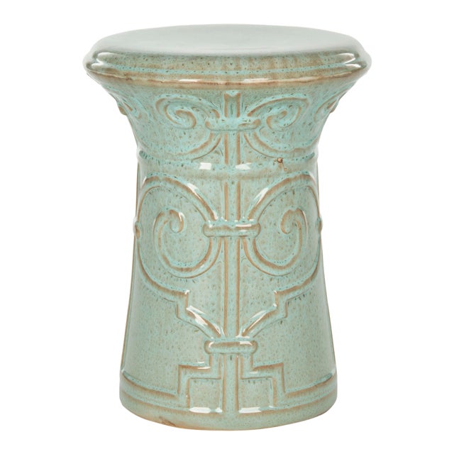 Scroll Garden Stool in Reactive Aqua For Sale