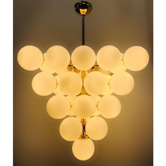 Fabio Ltd 21st Century Italian Grappolo Polished Brass Glossy White Murano Glass Chandelier by Fabio LTD For Sale - Image 4 of 7