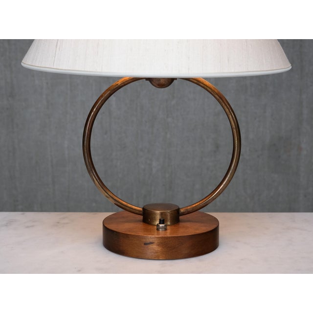 Metal Scandinavian Modern Ring Table Lamp in Brass, Walnut and Silk, Sweden, 1940s For Sale - Image 7 of 11