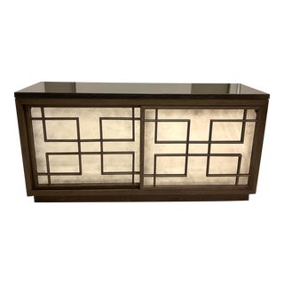 Hickory White Asian Modern Phillip Sliding Door Cabinet For Sale