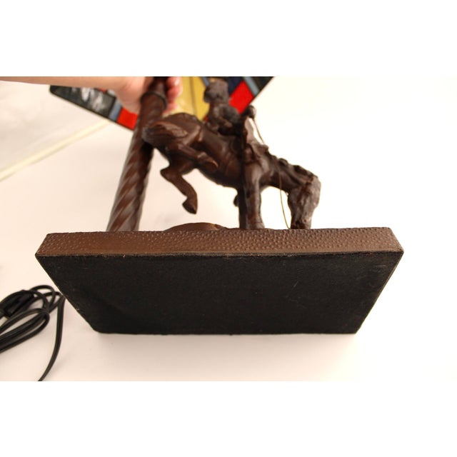 Remington Bronze "The Outlaw" Table Lamp W/ Stained Glass Shade in Mission Style For Sale - Image 10 of 13
