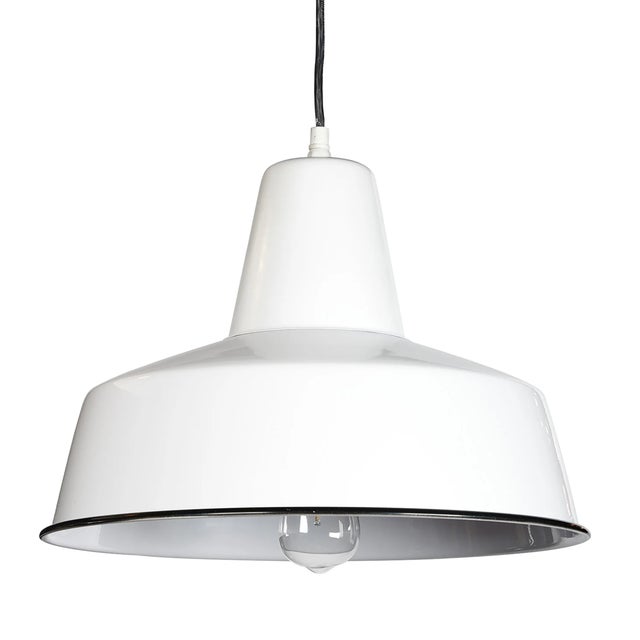 BOBO Matthew Izzo Home White Retro Rondeau Pendant Light With Black Piping For Sale - Image 4 of 4