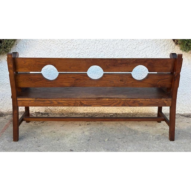 Brown Spanish Handmade Wood Bench, Early 20th Century For Sale - Image 8 of 9