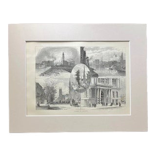 Antique 1874 Wood Engraving, "Scenes in Chicago" IL in Frame-Ready 11x14 Mat For Sale