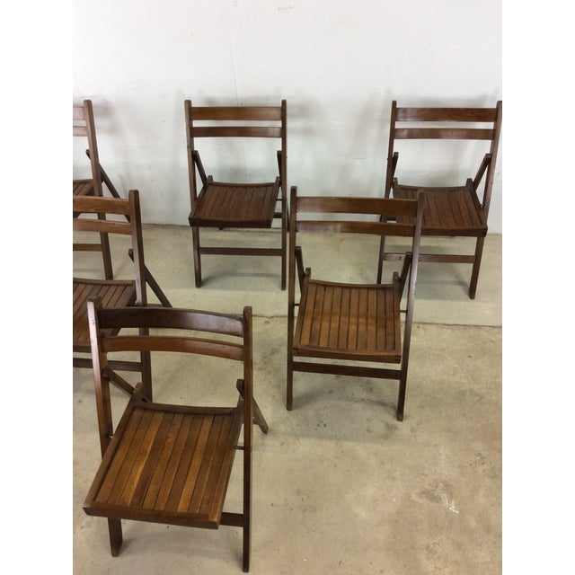 Wood Set of 6 Mid Century Folding Chairs With Slat Seats Made in Romania For Sale - Image 7 of 12