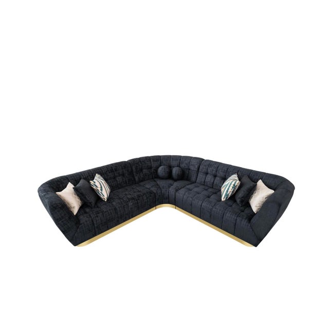 Vittoria Luxe Black Chenille Curved Sectional Sofa For Sale In Houston - Image 6 of 7