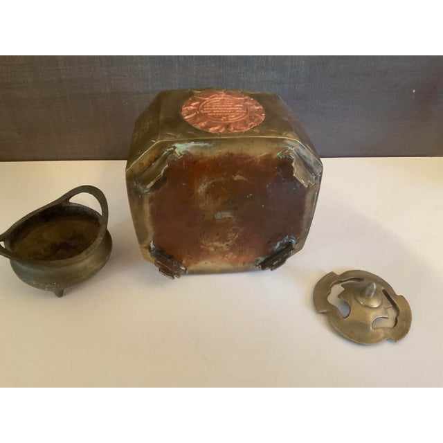 Vintage Brass & Copper Chinese Incense Burner With Longevity Medallion For Sale - Image 10 of 13