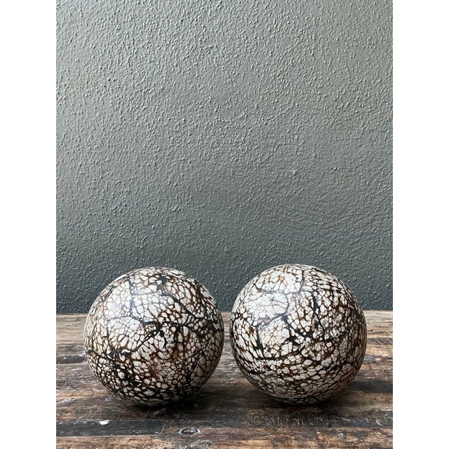 Vintage Decorative Wood Spheres - A Pair For Sale - Image 10 of 12