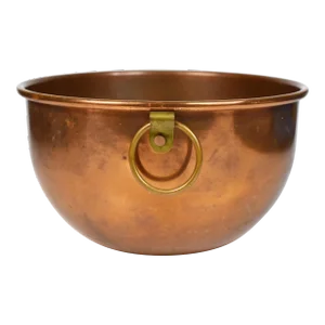 Late 20th Century Solid Copper Kitchen Mixing Bowl With Brass Hanging Hook