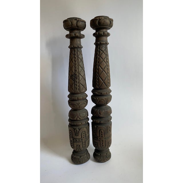 Pair of Carved Wood Columns For Sale - Image 9 of 11