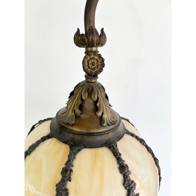 Cream Art Nouveau Style Bridge Stained Glass Tulip Shade Floor Lamp For Sale - Image 8 of 13
