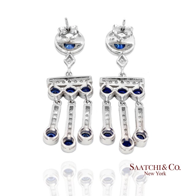 Metal 14k(585) Vintage White Gold Natural Diamond and Sapphire Earrings For Sale - Image 7 of 12
