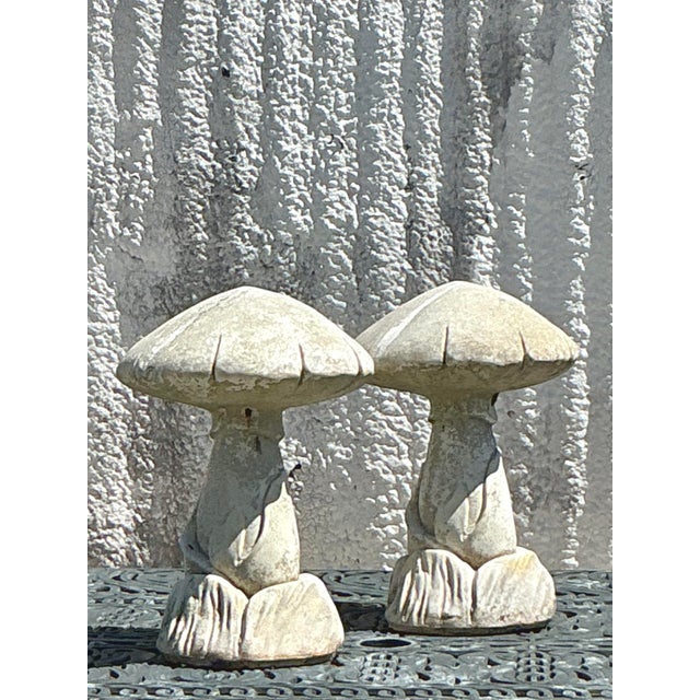 Mid 20th Century Vintage Boho Cast Stone Mushrooms - A Pair For Sale - Image 5 of 10