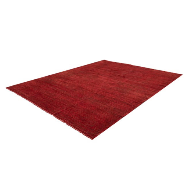 Modern Indian Handmade Red Geometric Wool Rug For Sale - Image 4 of 13