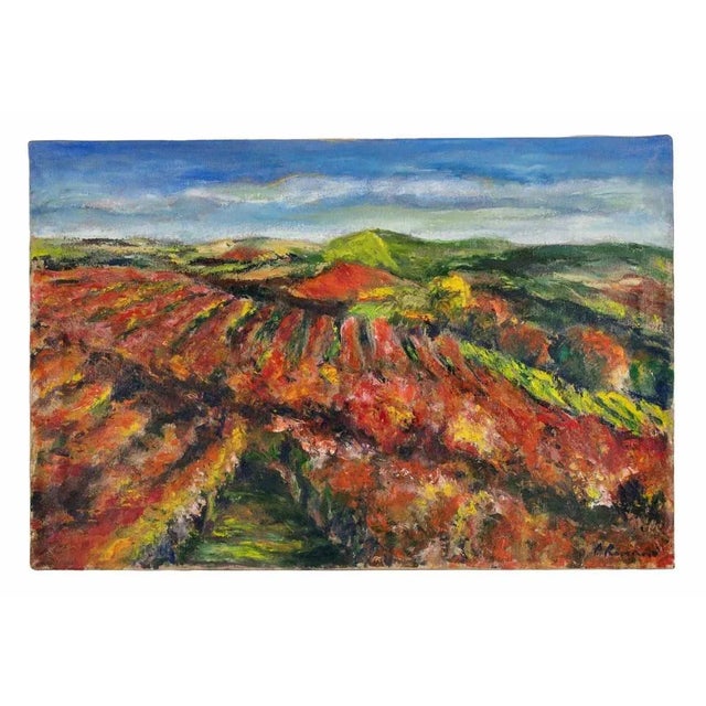 Contemporary Pino Romanò, Vineyard in Autumn, Oil Painting, 1999 For Sale - Image 3 of 5
