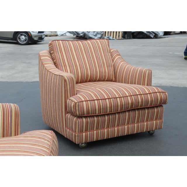 Pair of Striped Club Chairs. They come from an estate in Los Angeles. Possible silk or silk blend. Feels like silk velvet....