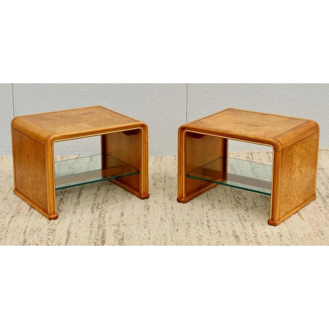 1970s 1970's Mid-Century Modern Burl-Wood Waterfall End Tables - A Pair For Sale - Image 5 of 13
