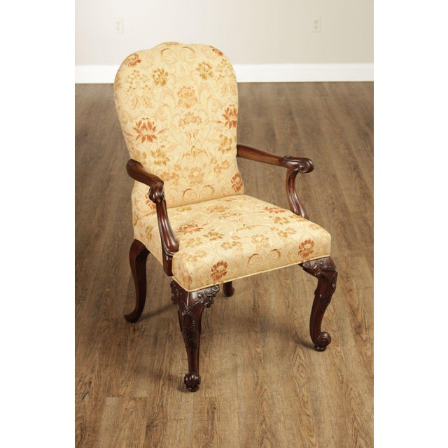 Traditional Henredon Scroll and Floral Upholstered Cabriole Leg Armchairs For Sale - Image 3 of 18